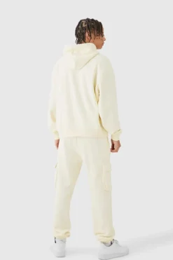 Outlet boohooMAN Oversized Boxy Hooded Cargo Tracksuit ecru