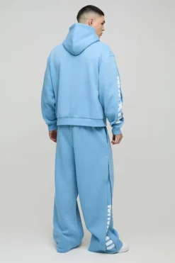 Outlet boohooMAN Oversized Boxy Hooded Wide Pleat Gusset Tracksuit blue