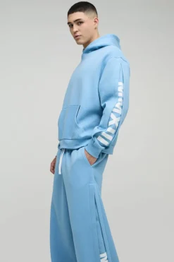 Outlet boohooMAN Oversized Boxy Hooded Wide Pleat Gusset Tracksuit blue