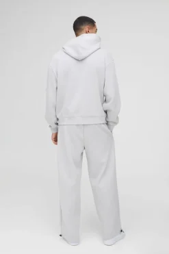 Fashion boohooMAN Oversized Boxy Hoodie & Wide Leg Tie Cuff Tracksuit grey marl