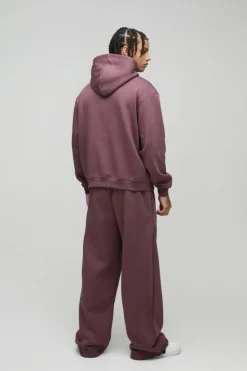 Hot boohooMAN Oversized Boxy Hoodie & Wide Leg Tie Cuff Tracksuit chocolate