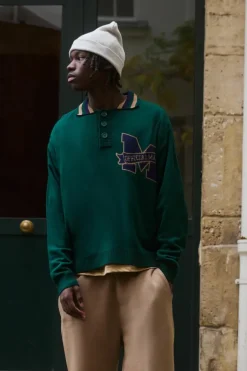 New boohooMAN Oversized Boxy Knitted Applique Polo Shirt green
