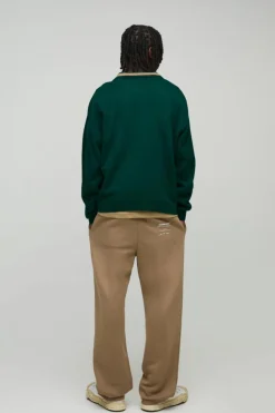 New boohooMAN Oversized Boxy Knitted Applique Polo Shirt green
