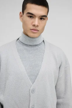 Sale boohooMAN Oversized Boxy Knitted Cardigan light grey