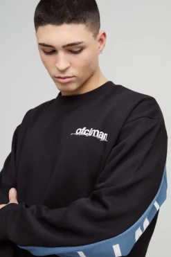 Fashion boohooMAN Oversized Boxy Large Scale Limited Panel Sweatshirt black