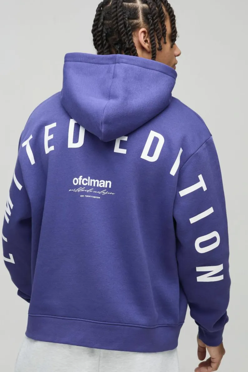Cheap boohooMAN Oversized Boxy Large Scale Limited Hoodie cobalt