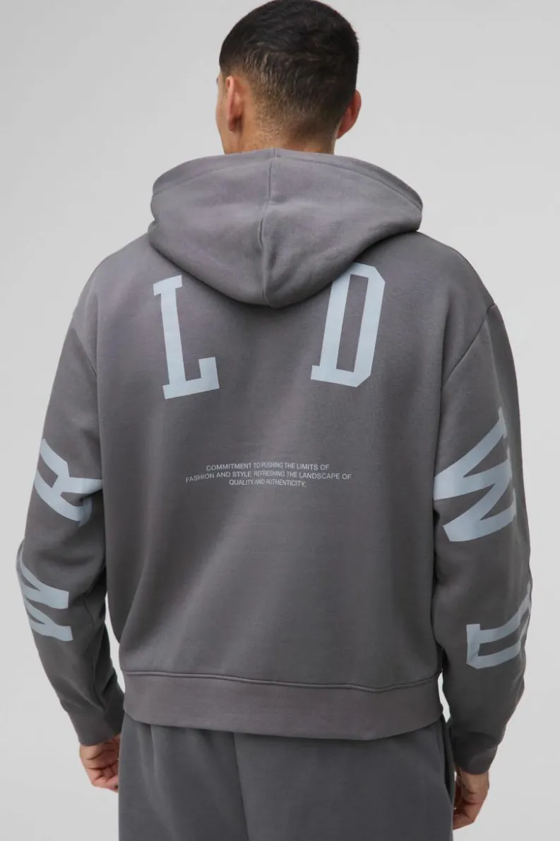 Online boohooMAN Oversized Boxy Large Scale Official Hoodie charcoal