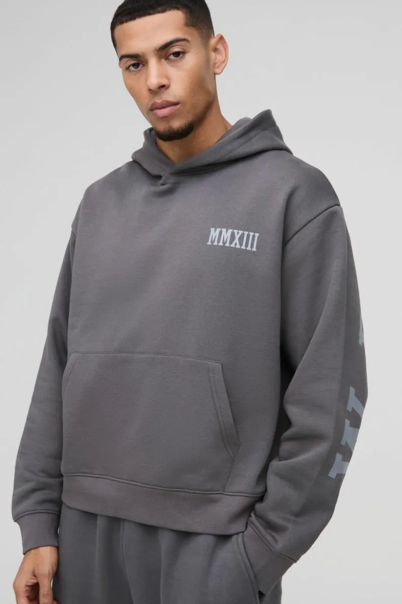 Online boohooMAN Oversized Boxy Large Scale Official Hoodie charcoal