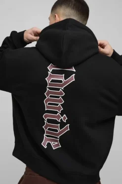 Hot boohooMAN Oversized Boxy Large Scale Worldwide Hoodie black