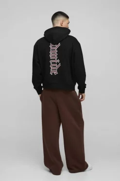 Hot boohooMAN Oversized Boxy Large Scale Worldwide Hoodie black
