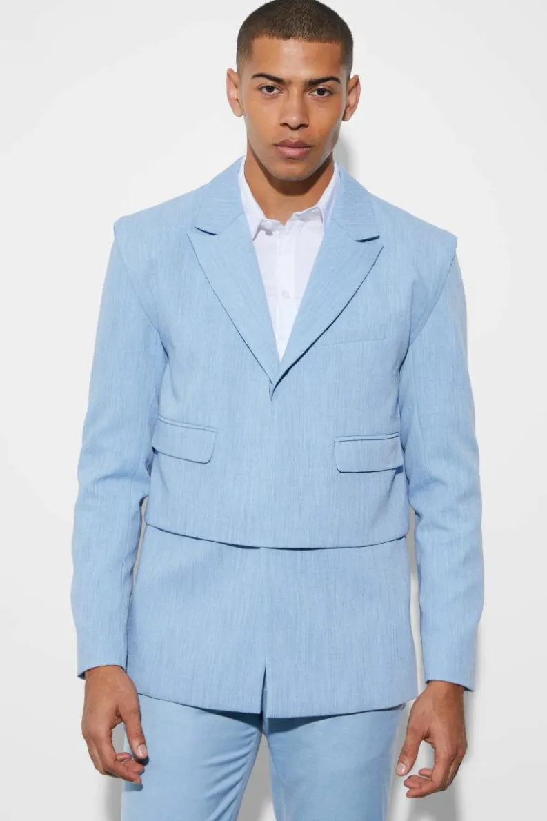 Store boohooMAN Oversized Boxy Layered Blazer denim