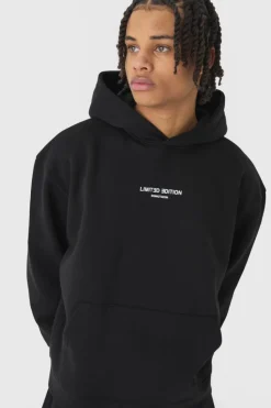 Best Sale boohooMAN Oversized Boxy Limited Edition Extended Drawcords Hooded Tracksuit black