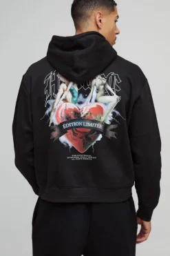 Clearance boohooMAN Oversized Boxy Limited Edition Heart Gothic Graphic Hoodie black