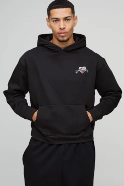 Clearance boohooMAN Oversized Boxy Limited Edition Heart Gothic Graphic Hoodie black