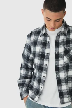 Cheap boohooMAN Oversized Boxy Long Sleeve Check Shirt ecru
