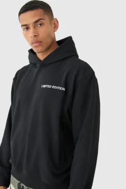 Sale boohooMAN Oversized Boxy Loopback Hoodie black