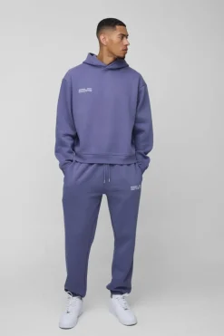 Store boohooMAN Oversized Boxy Man Hooded Tracksuit purple