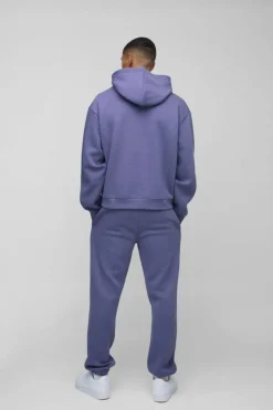 Store boohooMAN Oversized Boxy Man Hooded Tracksuit purple