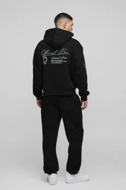 Online boohooMAN Oversized Boxy Man Hooded Zip Through Tracksuit black