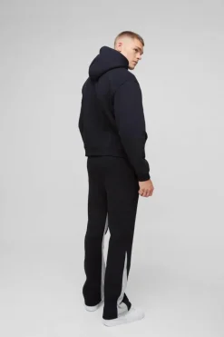 Fashion boohooMAN Oversized Boxy Man Paint Splatter Gusset Hooded Tracksuit black