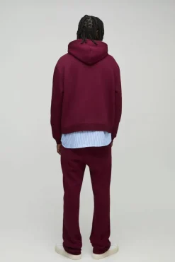 Cheap boohooMAN Oversized Boxy Man Print Hoodie burgundy