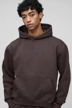Clearance boohooMAN Oversized Boxy M Graphic Hoodie chocolate