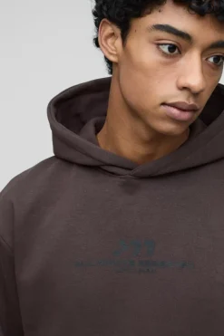 Clearance boohooMAN Oversized Boxy M Graphic Hoodie chocolate