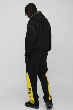 New boohooMAN Oversized Boxy Moto Gusset Zip Through Hooded Tracksuit black