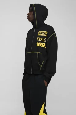 New boohooMAN Oversized Boxy Moto Gusset Zip Through Hooded Tracksuit black