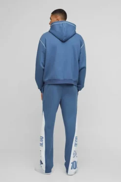 Cheap boohooMAN Oversized Boxy Moto Gusset Zip Through Hooded Tracksuit blue
