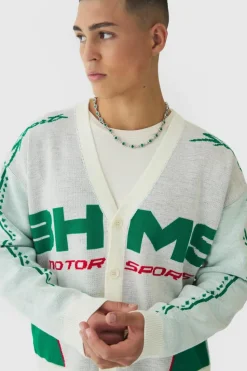 Clearance boohooMAN Oversized Boxy Moto Knitted Cardigan ecru