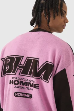 Online boohooMAN Oversized Boxy Moto Knitted Cardigan pink
