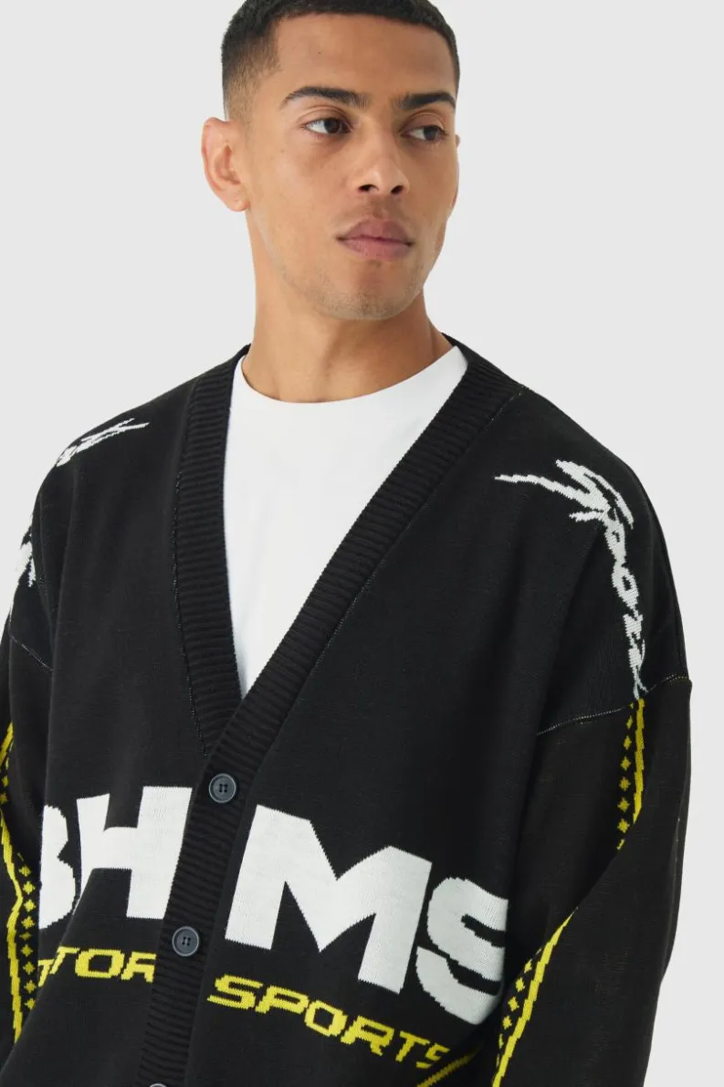 Cheap boohooMAN Oversized Boxy Moto Knitted Cardigan black