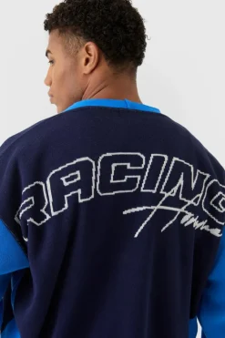 Discount boohooMAN Oversized Boxy Moto Racing Knitted Cardigan cobalt