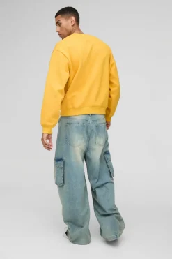 New boohooMAN Oversized Boxy Moto Raw Edge Applique Sweatshirt yellow