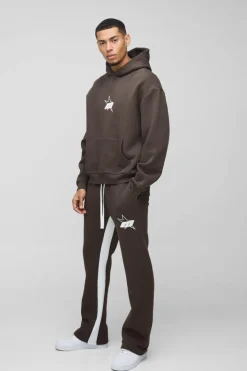 Cheap boohooMAN Oversized Boxy M Star Extended Drawcord Hooded Tracksuit chocolate