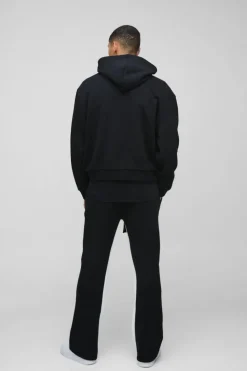 Clearance boohooMAN Oversized Boxy M Star Extended Drawcord Hooded Tracksuit black