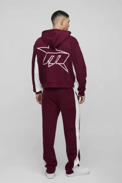 New boohooMAN Oversized Boxy M Star Panelled Zip Through Hoodie burgundy