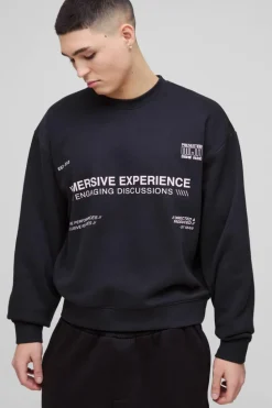 Cheap boohooMAN Oversized Boxy Multi Branded Print Sweatshirt black
