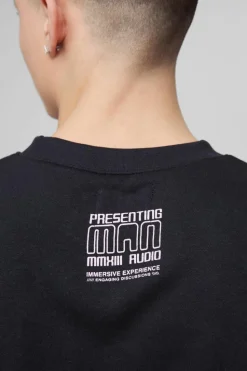 Cheap boohooMAN Oversized Boxy Multi Branded Print Sweatshirt black