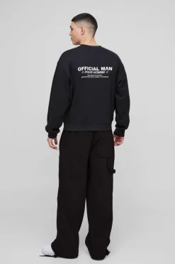 New boohooMAN Oversized Boxy Multi Branded Print Sweatshirt black