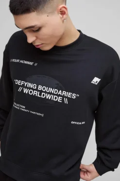 New boohooMAN Oversized Boxy Multi Branded Print Sweatshirt black