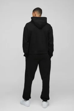 Cheap boohooMAN Oversized Boxy Ofcl Print Hooded Tracksuit black