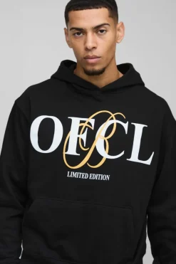 Cheap boohooMAN Oversized Boxy Ofcl Print Hooded Tracksuit black
