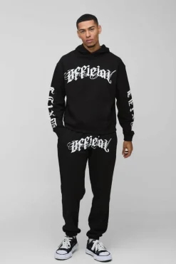 Hot boohooMAN Oversized Boxy Official Crotch Print Hooded Tracksuit black