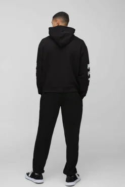 Hot boohooMAN Oversized Boxy Official Crotch Print Hooded Tracksuit black
