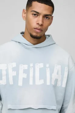 Fashion boohooMAN Oversized Boxy Official Distressed Pocket Hoodie light grey