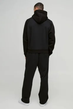 Fashion boohooMAN Oversized Boxy Official Embossed Colour Block Hooded Tracksuit black