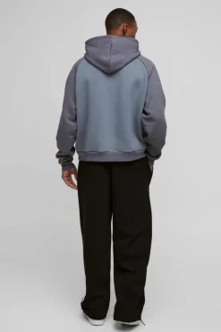 Outlet boohooMAN Oversized Boxy Official Embossed Colour Block Hoodie charcoal