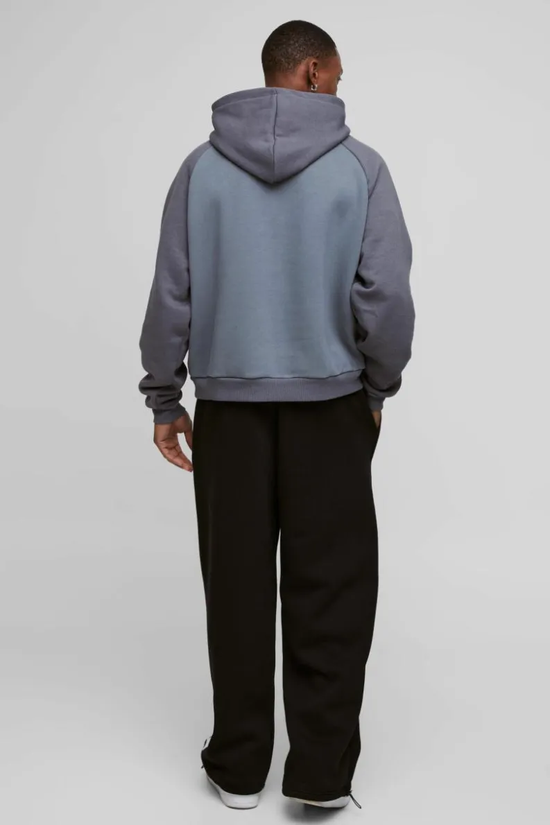 Outlet boohooMAN Oversized Boxy Official Embossed Colour Block Hoodie charcoal